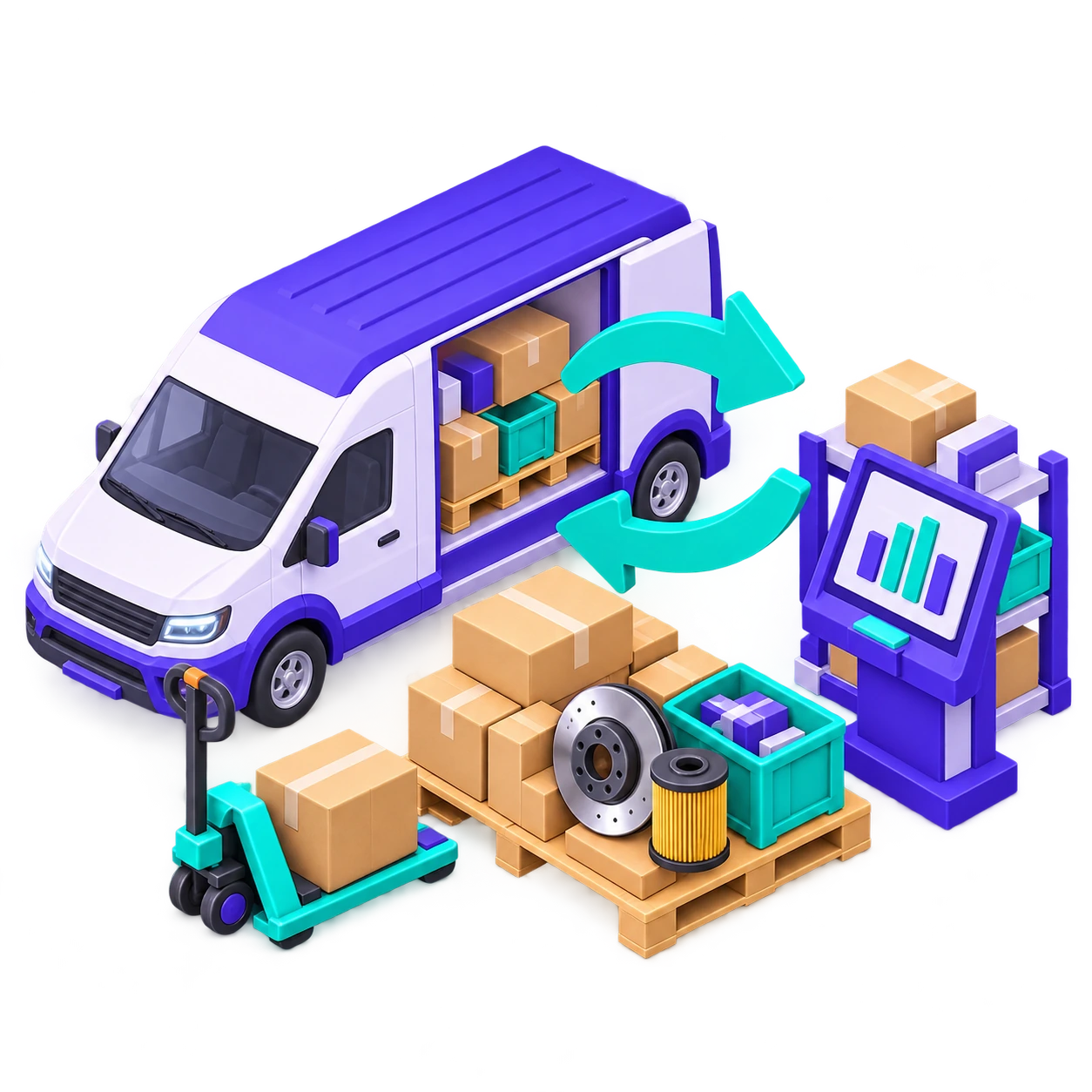Illustration des échanges Alliance Automotive : Échanges avec votre réseau fournisseur de pièces pour véhicules légers, utilitaires et poids lourds