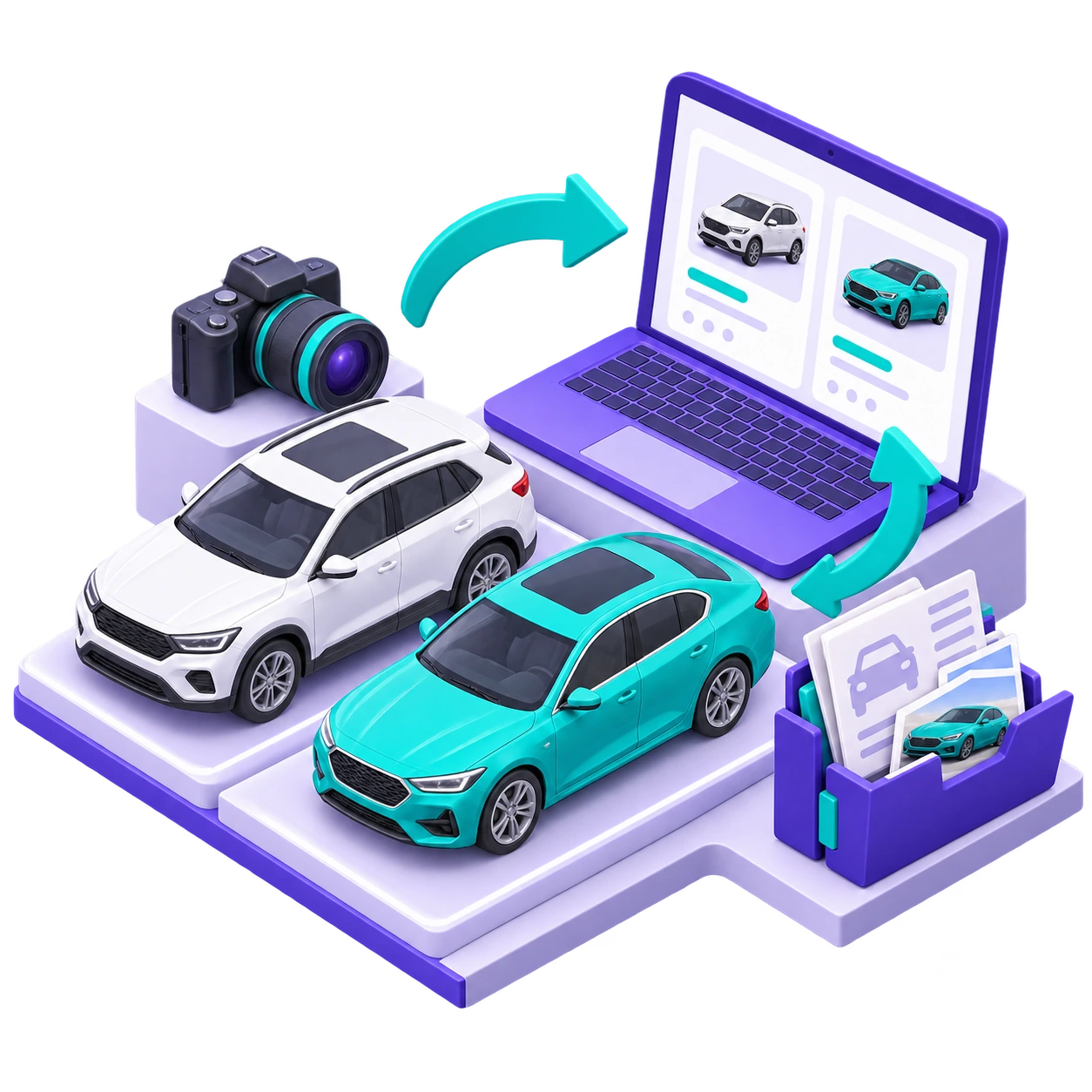 Illustration des échanges La Centrale : Mise en relation des annonces de véhicules avec votre stock automobile et vos dossiers commerciaux