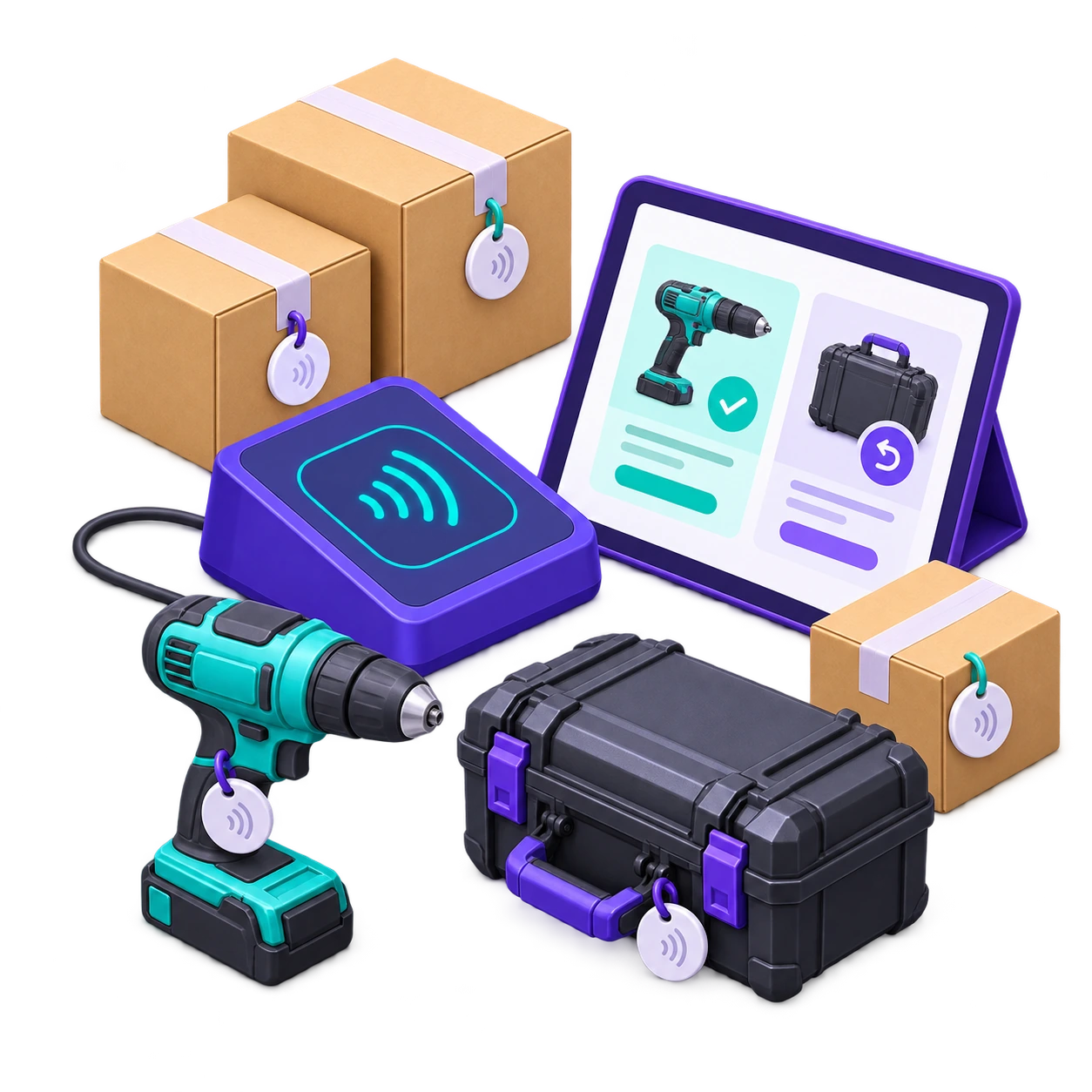 Lecteur RFID/NFC et outils identifiés par tags