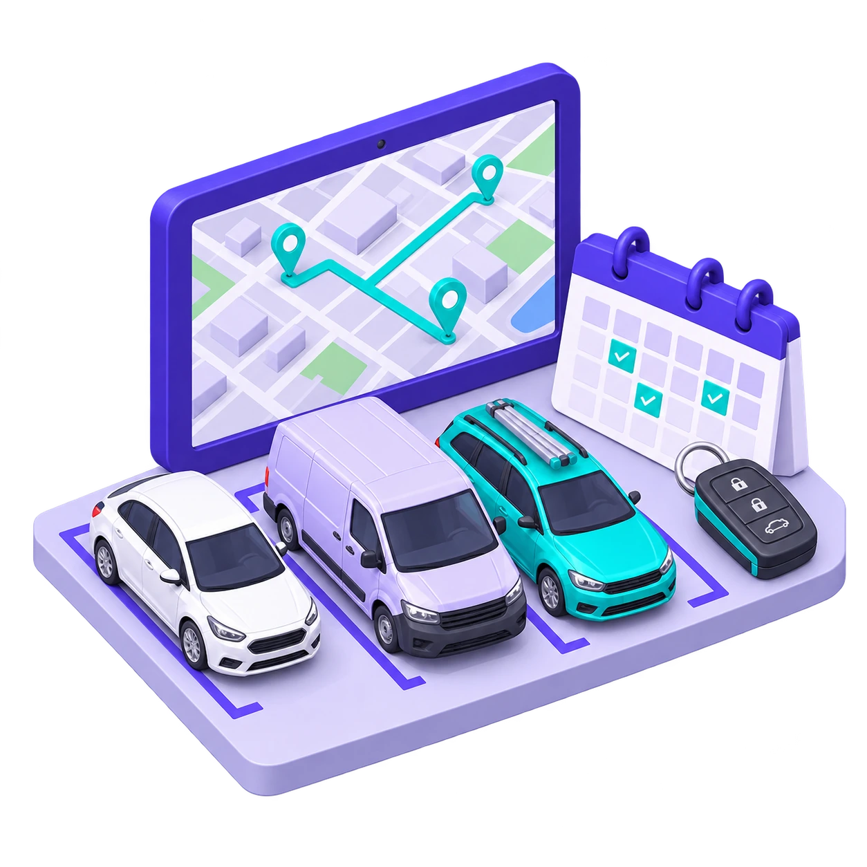 Parc automobile composé de voitures et d’un utilitaire avec suivi partagé