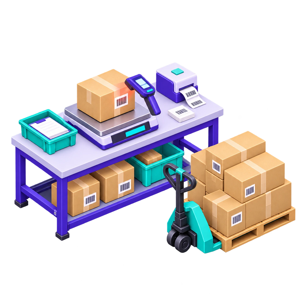 Réception des marchandises avec contrôle par scan et pesée