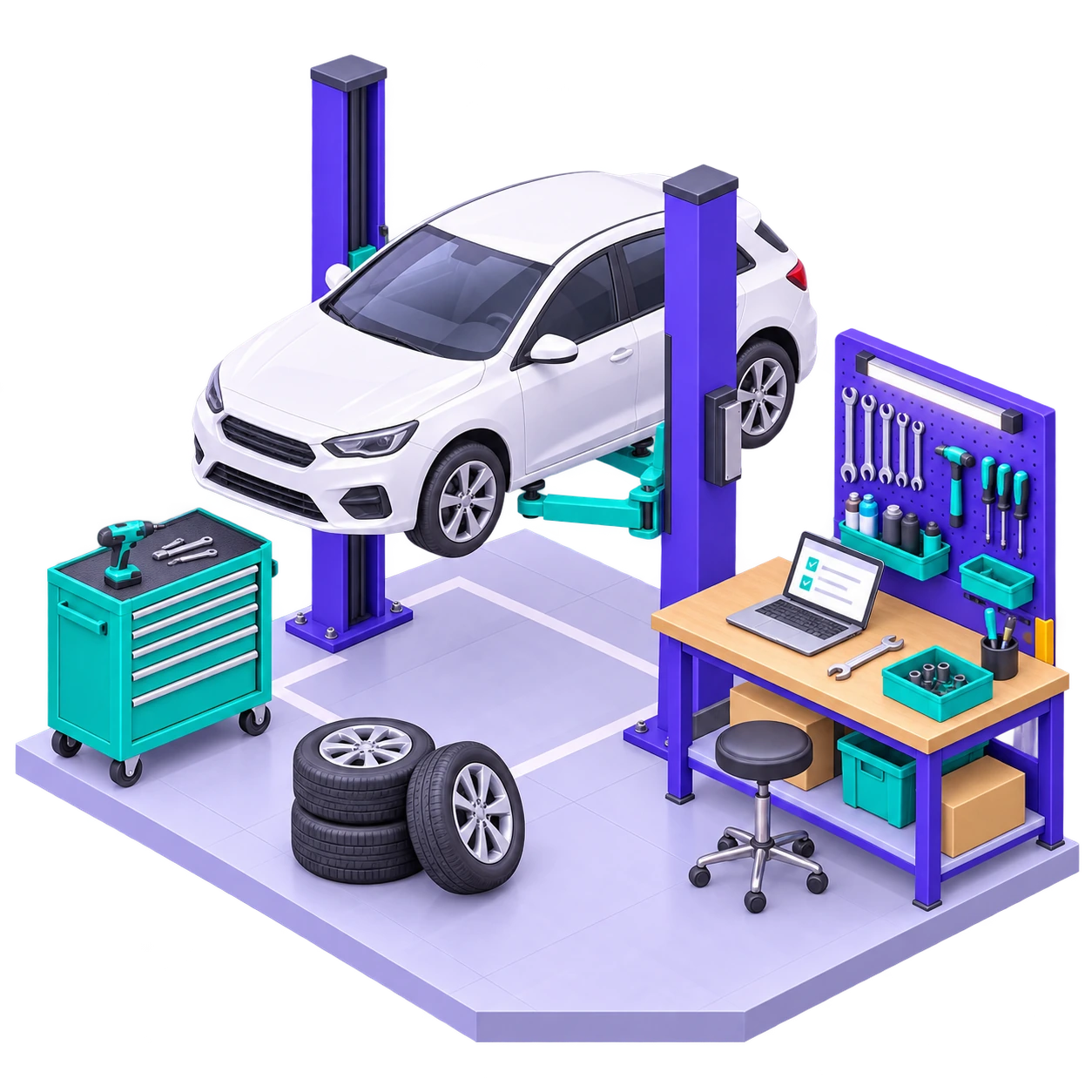 Illustration de Garage automobile et poids lourds